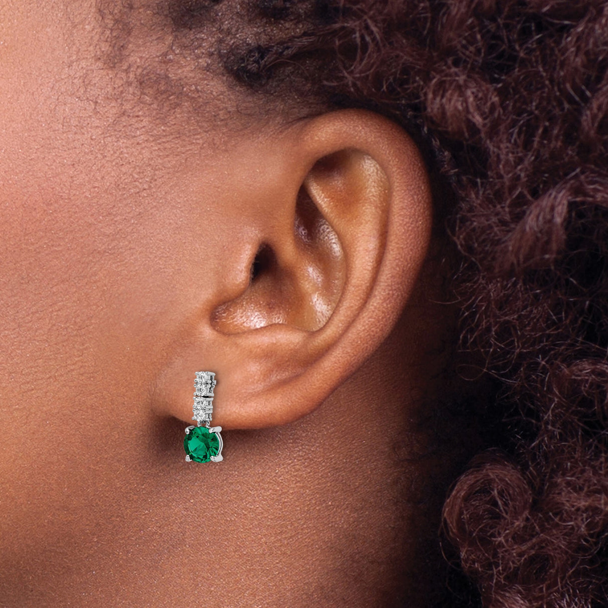 Sterling Silver Drop Earrings with Green and Clear Cubic Zirconia, Prong Set Dangle Jewelry