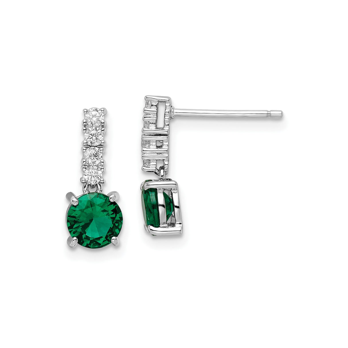 Sterling Silver Drop Earrings with Green and Clear Cubic Zirconia, Prong Set Dangle Jewelry
