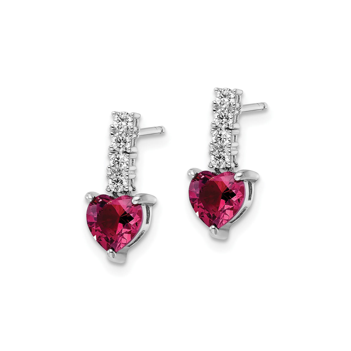 Sterling Silver Heart Stud Earrings with Lab Created Ruby and Cubic Zirconia Accents