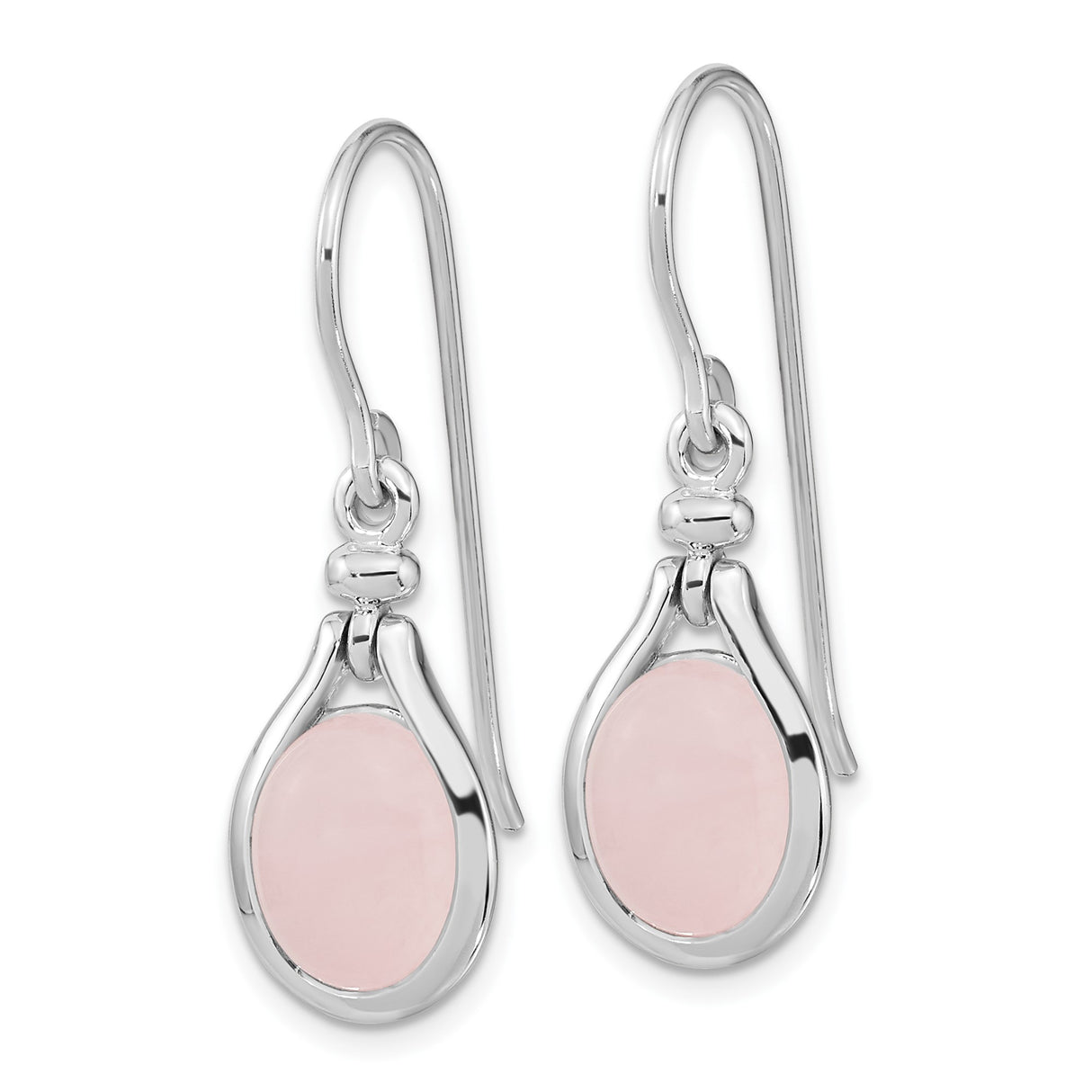 Sterling Silver Dangle Earrings with Oval Pink Quartz in Teardrop Bezel Setting