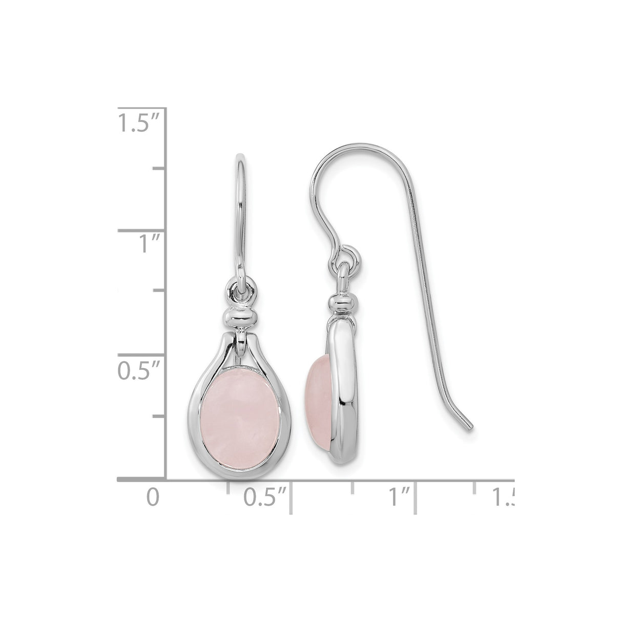 Sterling Silver Dangle Earrings with Oval Pink Quartz in Teardrop Bezel Setting