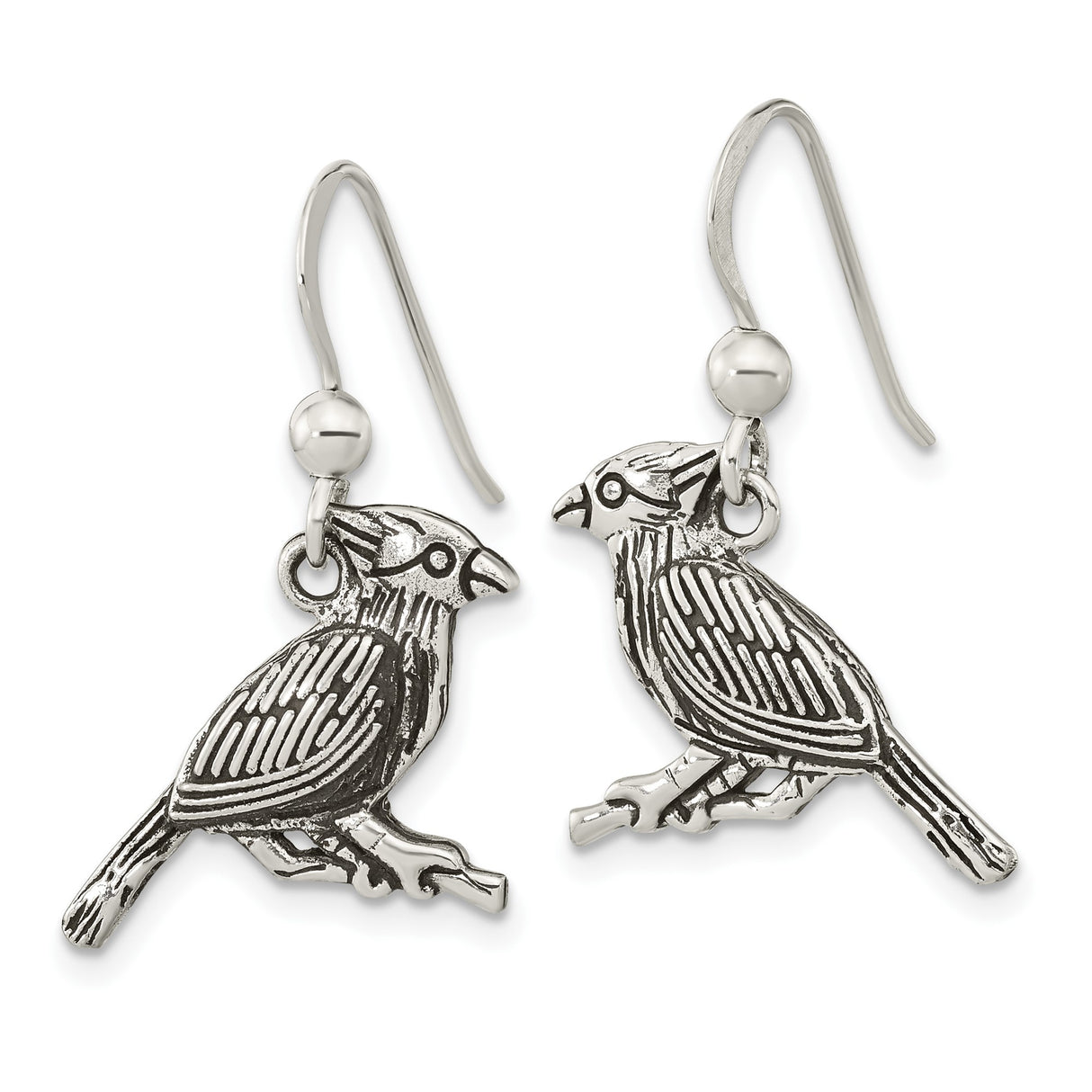 Sterling Silver Dangle Earrings with Cardinal Bird and Branch Motif for Women