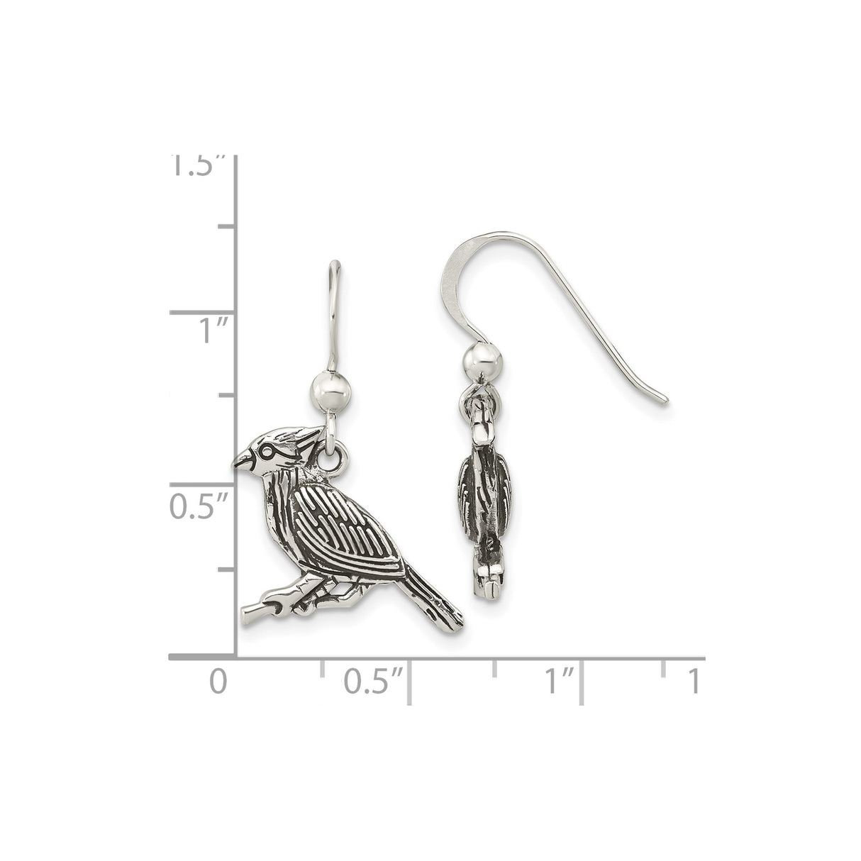 Sterling Silver Dangle Earrings with Cardinal Bird and Branch Motif for Women