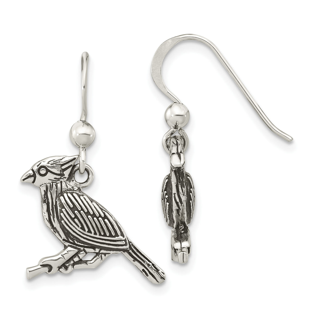 Sterling Silver Dangle Earrings with Cardinal Bird and Branch Motif for Women