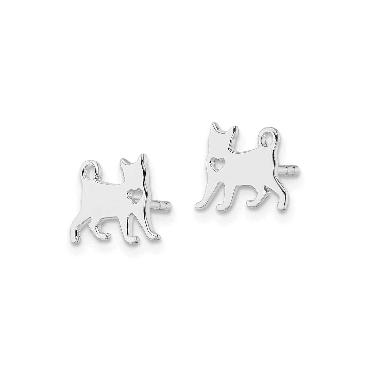 Sterling Silver Dog Shaped Stud Earrings with Heart Cutout Design
