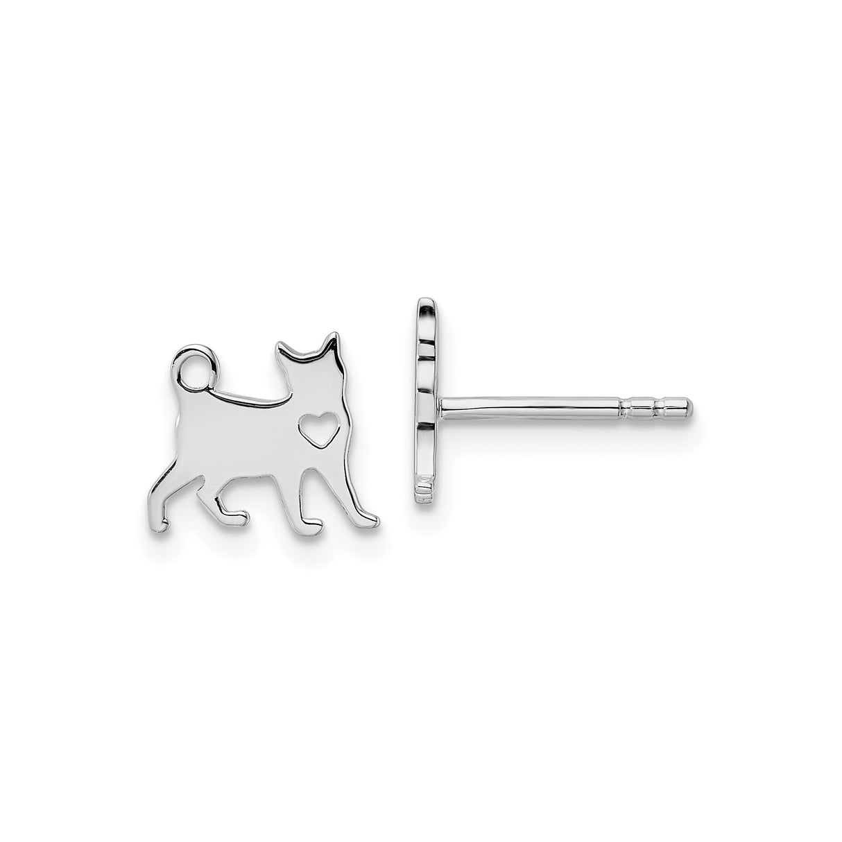 Sterling Silver Dog Shaped Stud Earrings with Heart Cutout Design