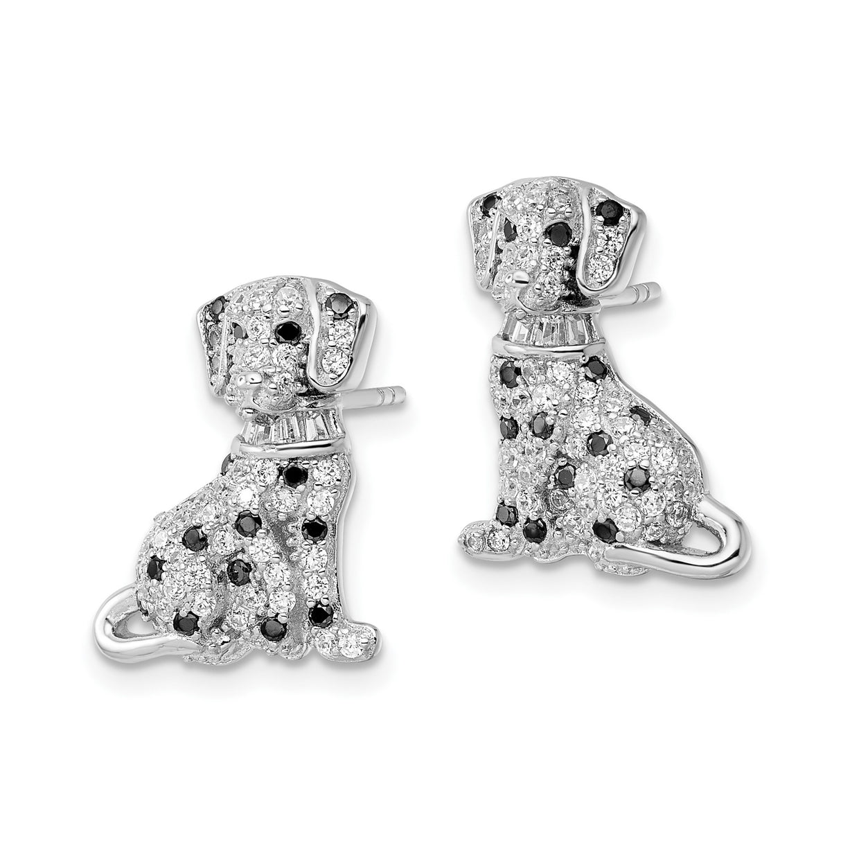 Sterling Silver Dalmatian Stud Earrings with Cubic Zirconia, Dog Design for Women and Girls