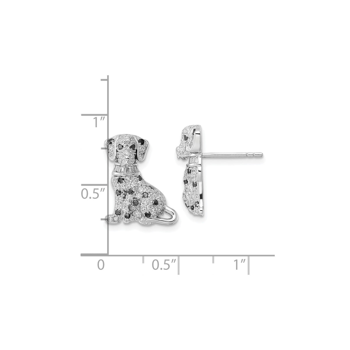 Sterling Silver Dalmatian Stud Earrings with Cubic Zirconia, Dog Design for Women and Girls