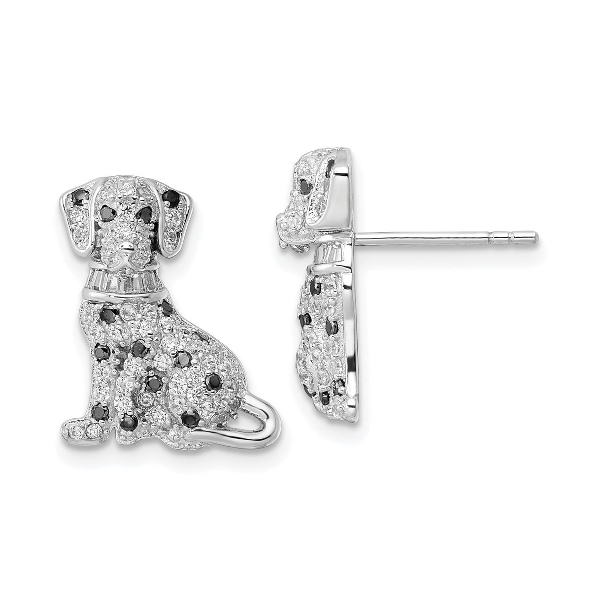 Sterling Silver Dalmatian Stud Earrings with Cubic Zirconia, Dog Design for Women and Girls