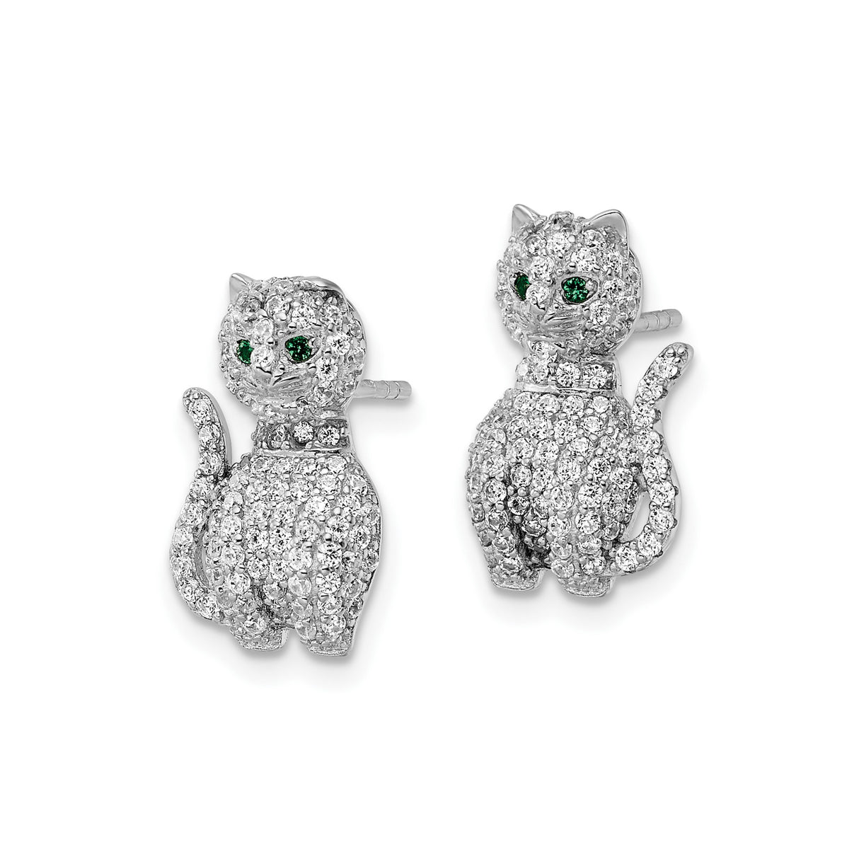 Sterling Silver Cat Stud Earrings with Cubic Zirconia Eyes, Whimsical Animal Design for Women