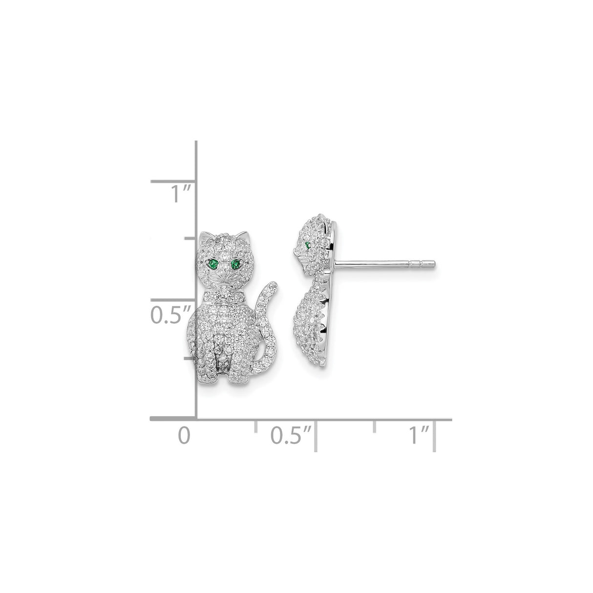 Sterling Silver Cat Stud Earrings with Cubic Zirconia Eyes, Whimsical Animal Design for Women