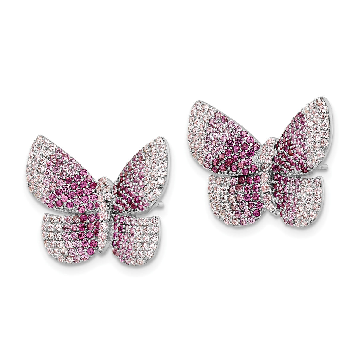Sterling Silver Butterfly Stud Earrings with Pink and White Cubic Zirconia Pavé, Nature Inspired