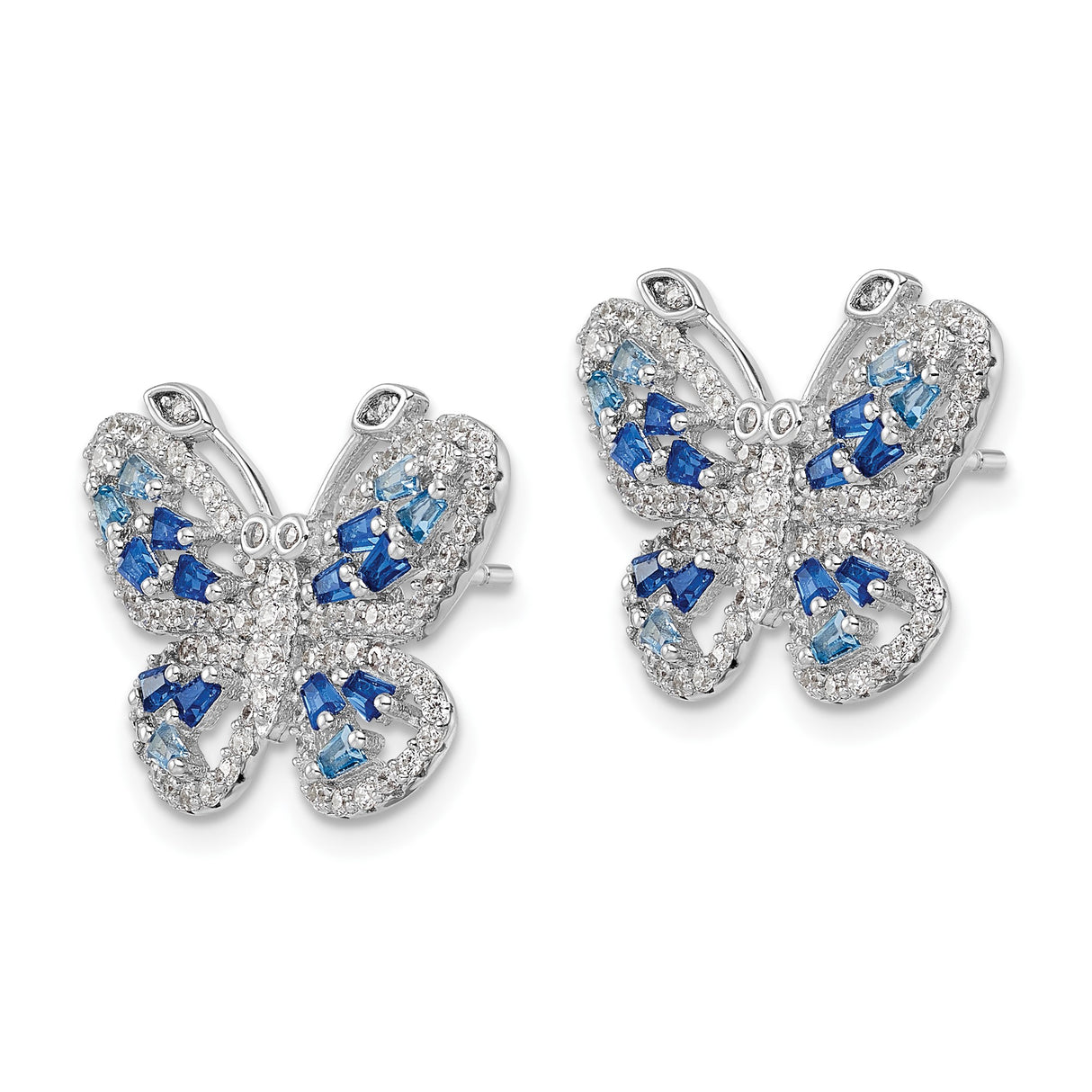 Sterling Silver Butterfly Stud Earrings with Light and Dark Blue Cubic Zirconia