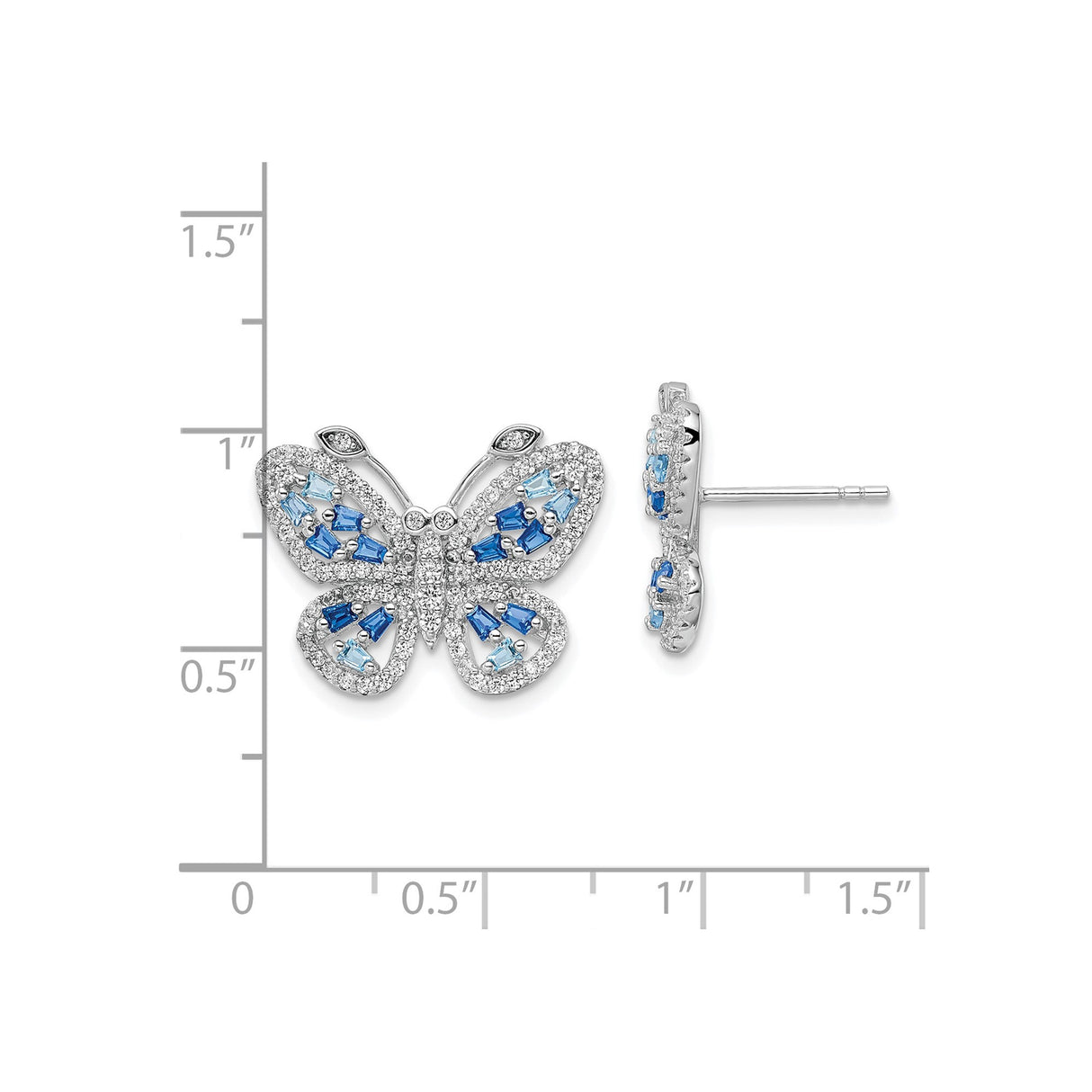 Sterling Silver Butterfly Stud Earrings with Light and Dark Blue Cubic Zirconia