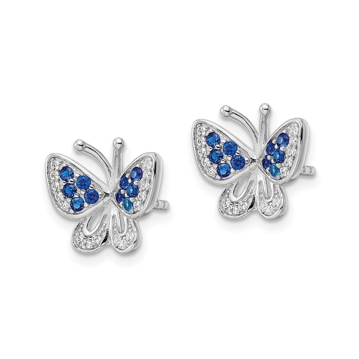 Sterling Silver Butterfly Stud Earrings with Blue and Clear Cubic Zirconia