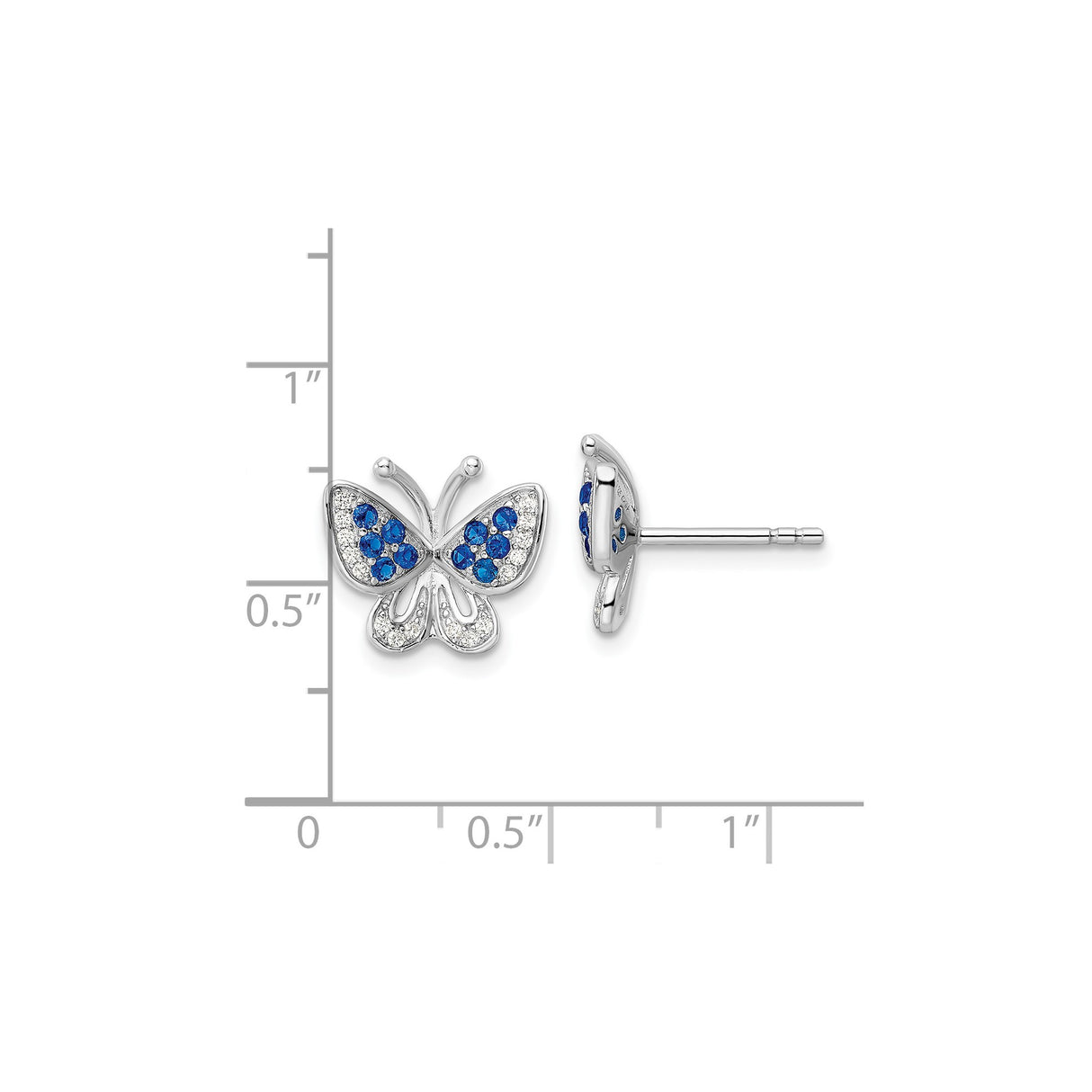 Sterling Silver Butterfly Stud Earrings with Blue and Clear Cubic Zirconia
