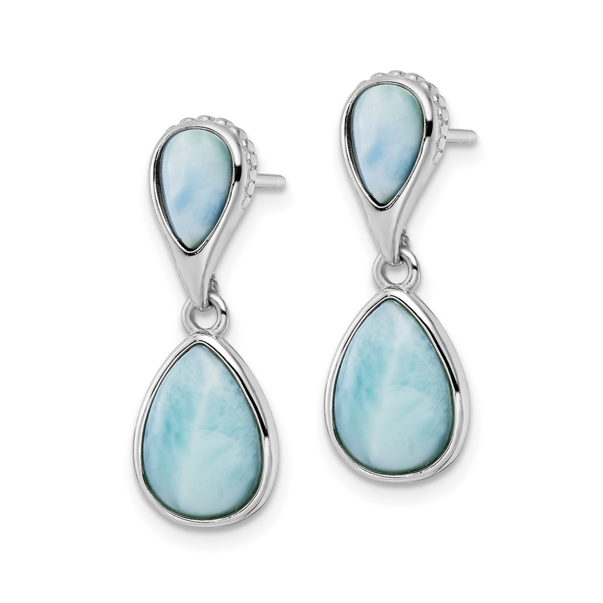 Sterling Silver Dangle Earrings with Larimar Teardrop Design, Boho Beach Style for Women