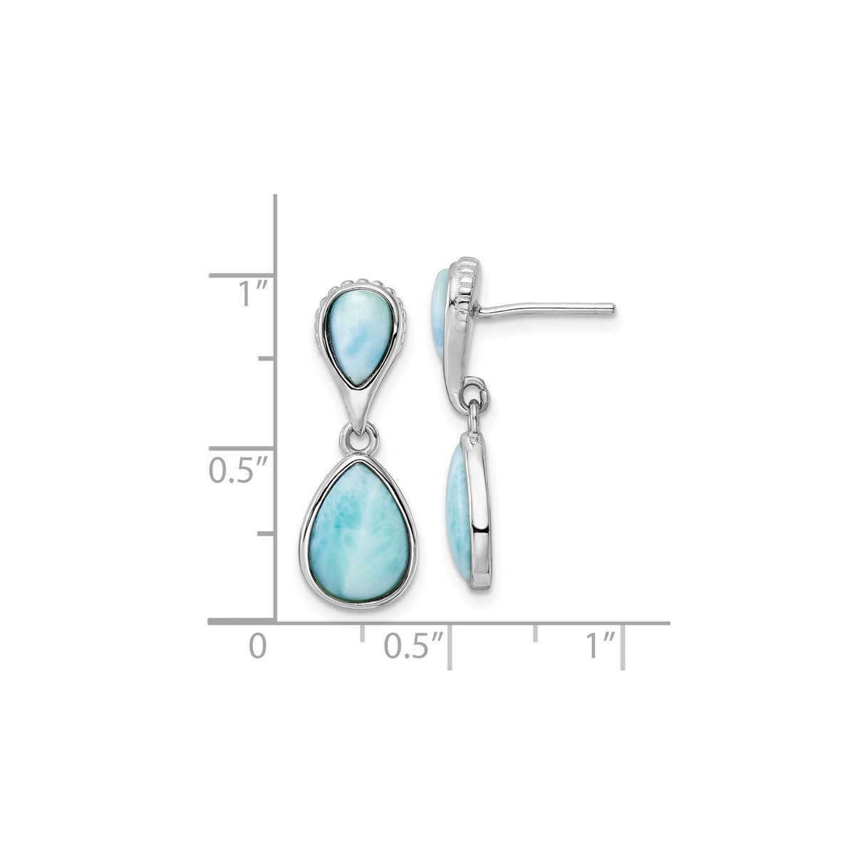 Sterling Silver Dangle Earrings with Larimar Teardrop Design, Boho Beach Style for Women