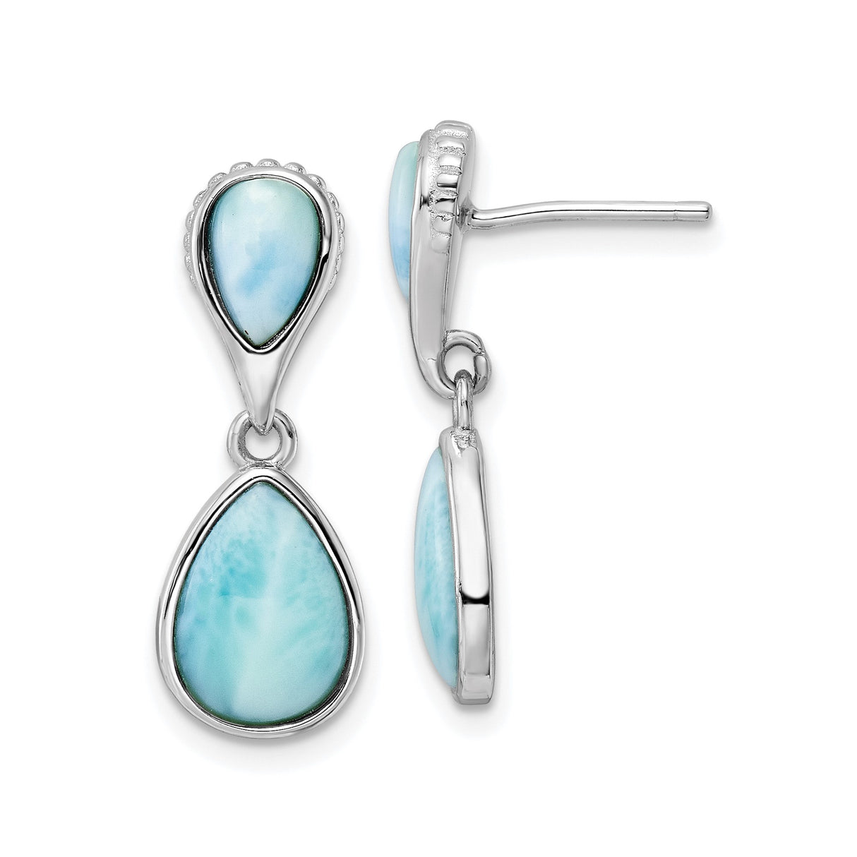 Sterling Silver Dangle Earrings with Larimar Teardrop Design, Boho Beach Style for Women