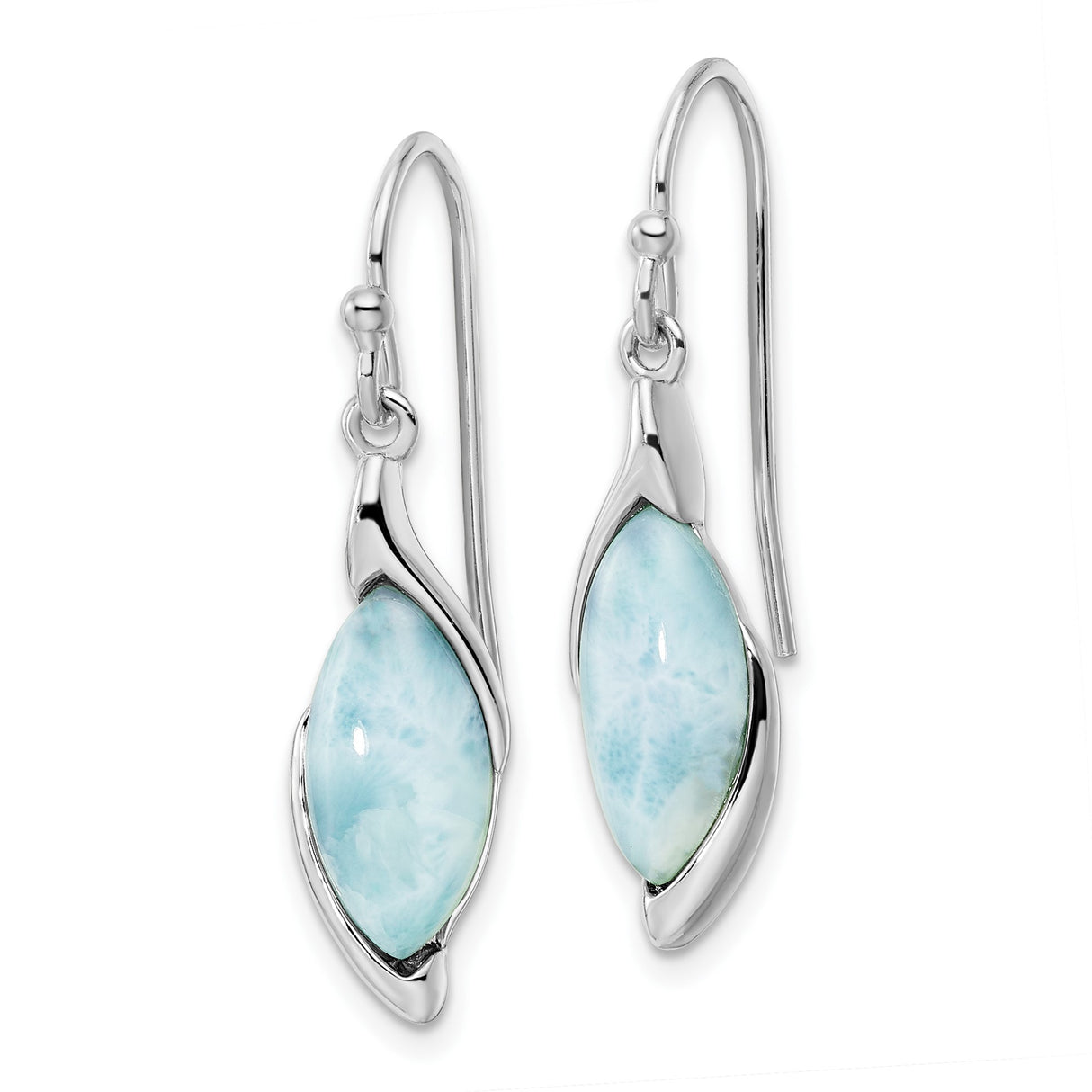 Sterling Silver Dangle Earrings with Larimar Marquise Cut Stone, Ocean-Inspired Boho Design