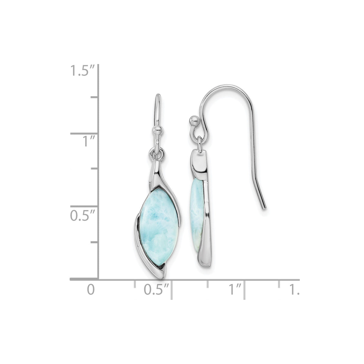 Sterling Silver Dangle Earrings with Larimar Marquise Cut Stone, Ocean-Inspired Boho Design