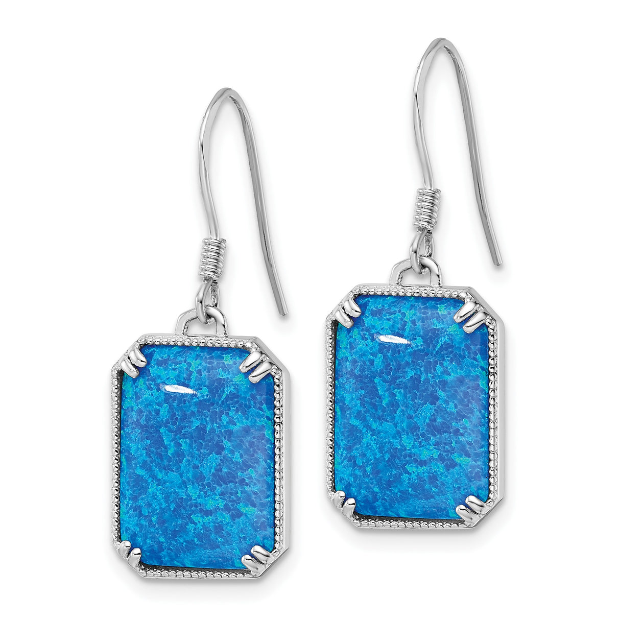 Sterling Silver Dangle Earrings with Rectangular Created Opal and Cubic Zirconia, Modern Drop Design