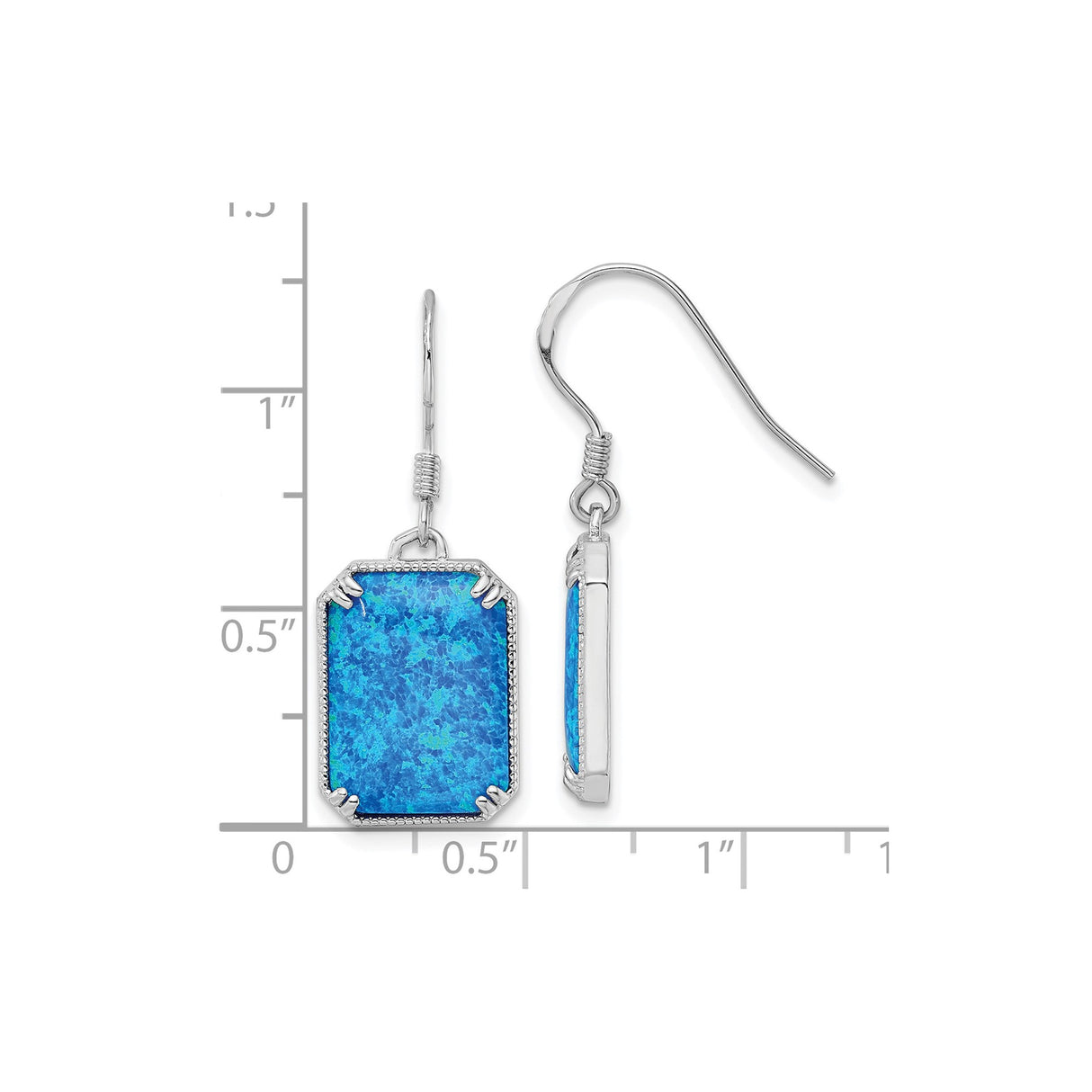 Sterling Silver Dangle Earrings with Rectangular Created Opal and Cubic Zirconia, Modern Drop Design