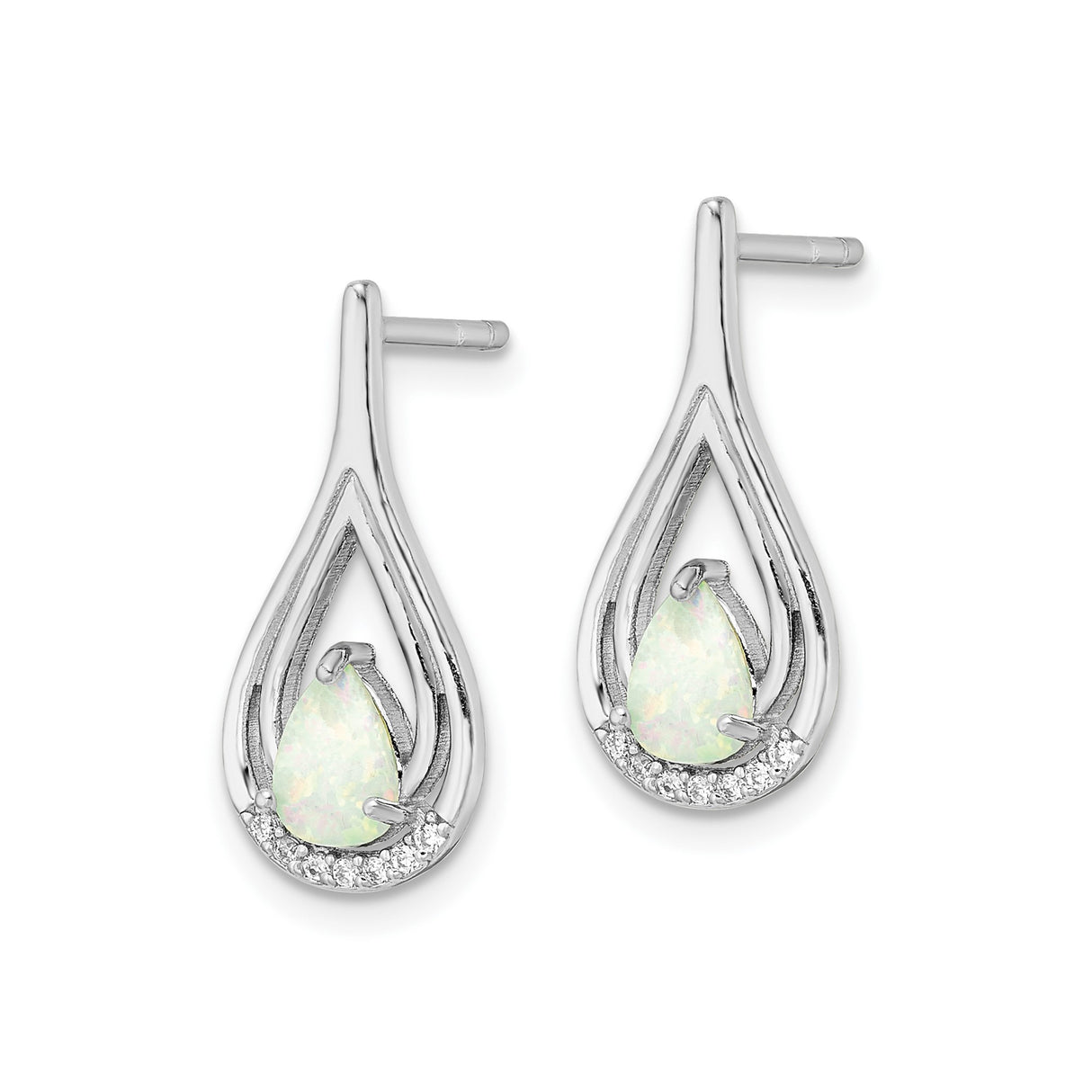 Sterling Silver Teardrop Stud Earrings with Created Opal and Cubic Zirconia Accents