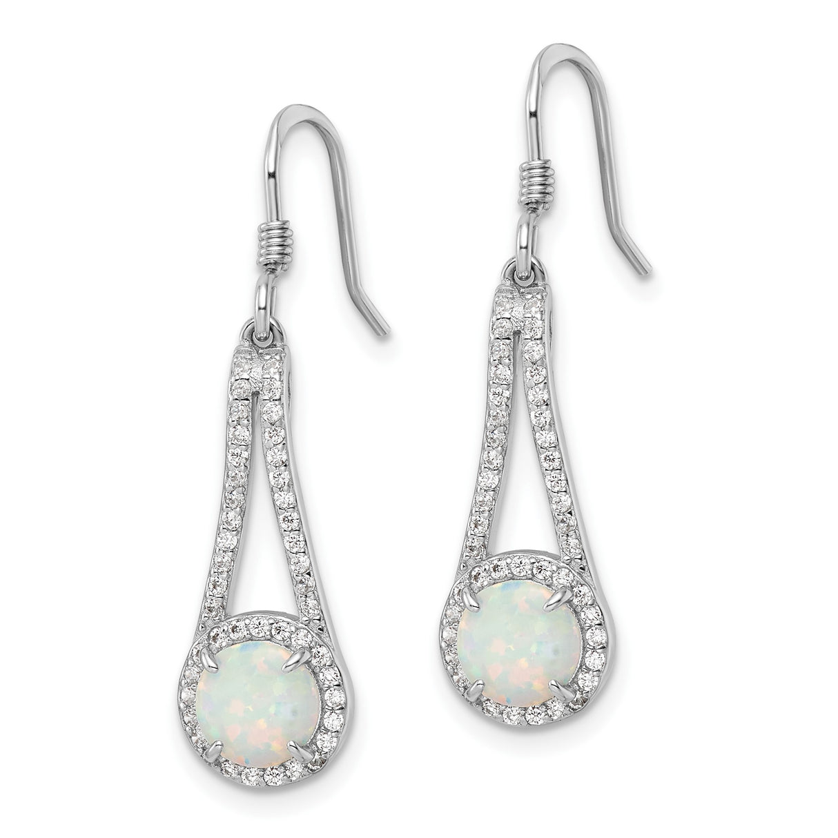 Sterling Silver Teardrop Earrings with Created Opal and Cubic Zirconia Accents