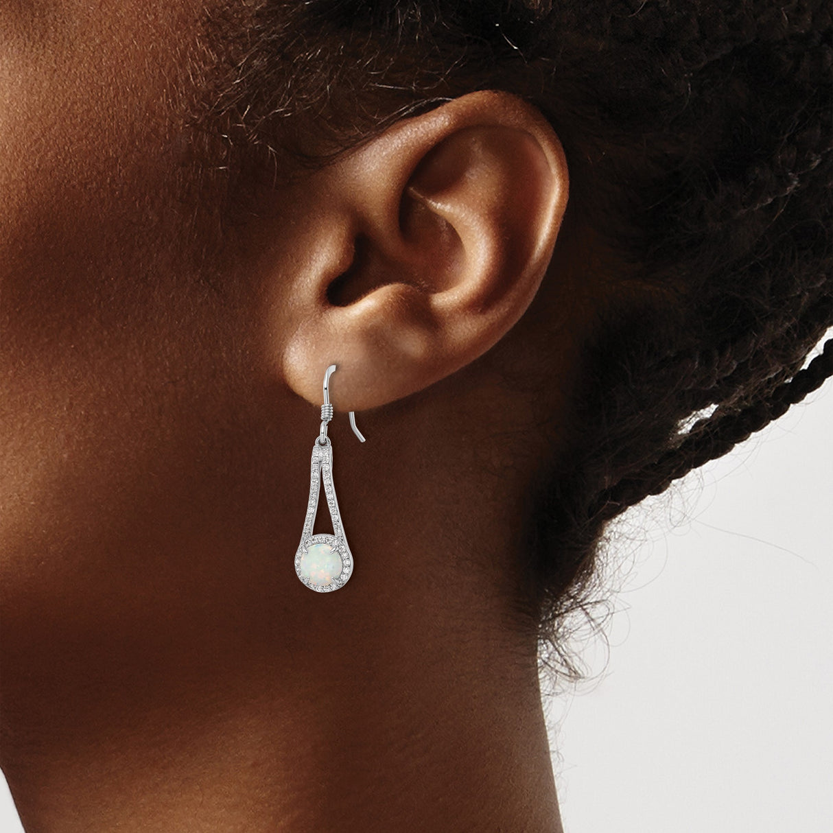 Sterling Silver Teardrop Earrings with Created Opal and Cubic Zirconia Accents