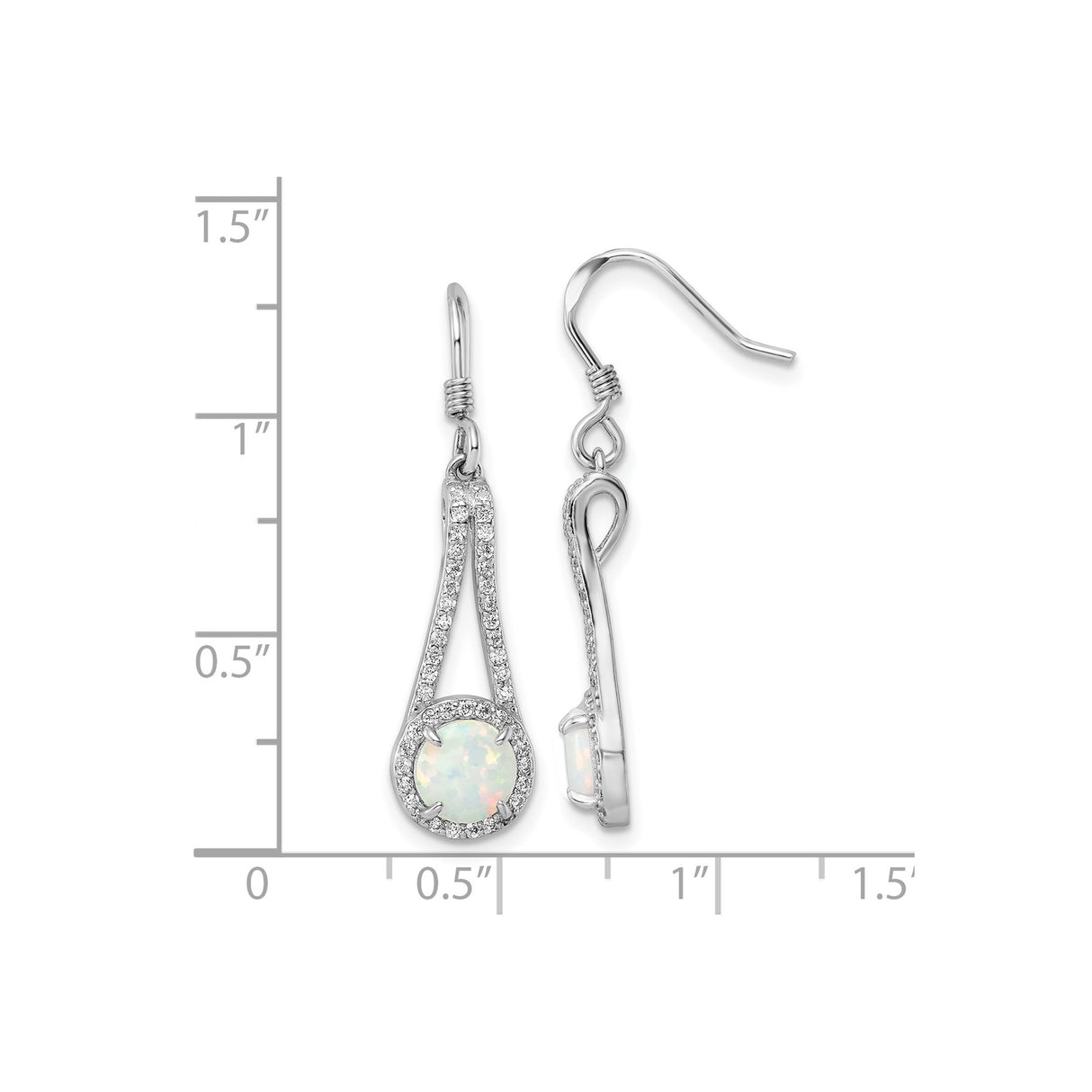 Sterling Silver Teardrop Earrings with Created Opal and Cubic Zirconia Accents