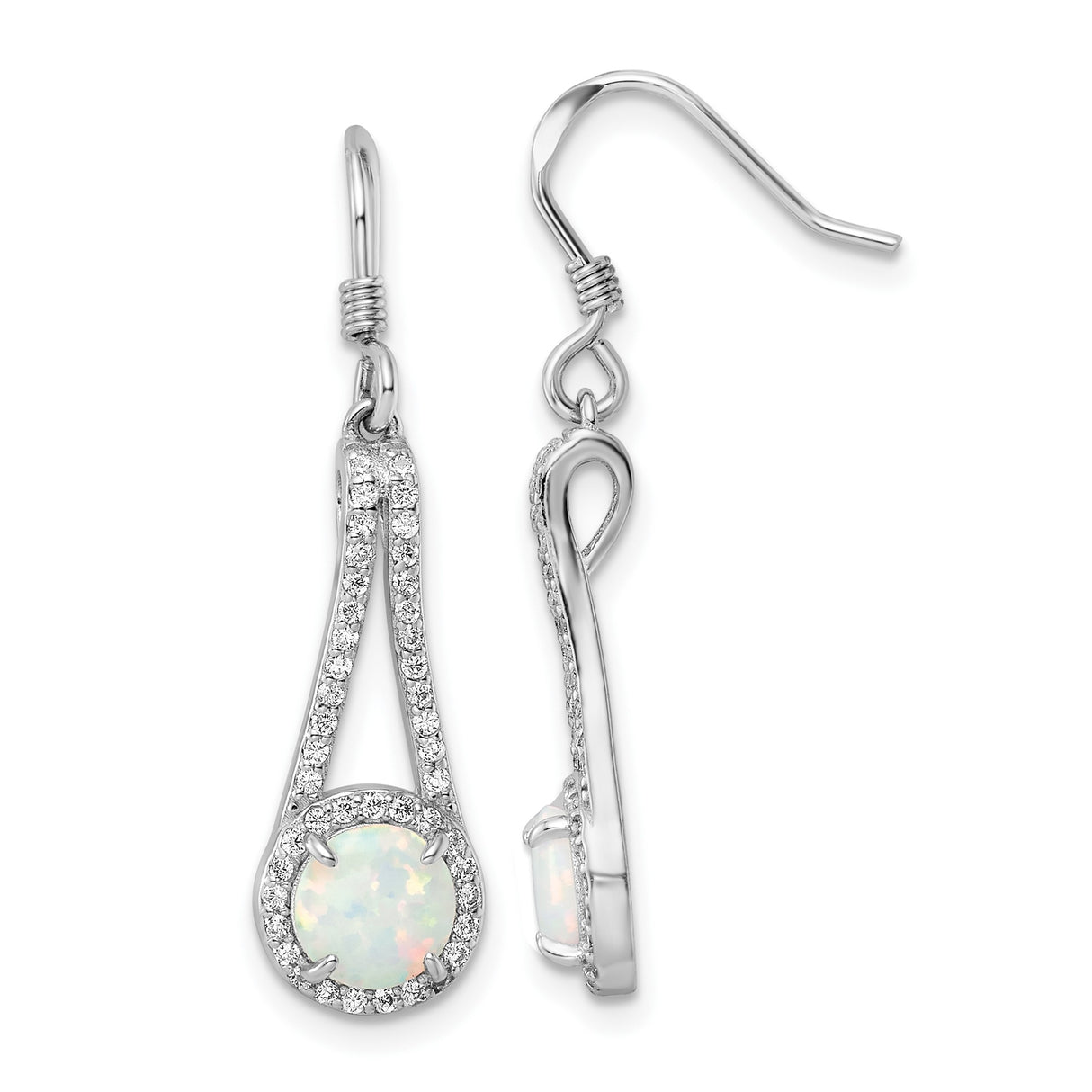 Sterling Silver Teardrop Earrings with Created Opal and Cubic Zirconia Accents