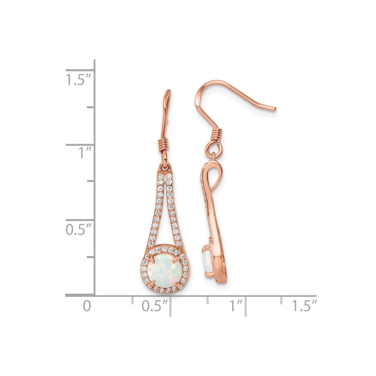 Sterling Silver Dangle Earrings with Created Opal and Cubic Zirconia Halo Teardrop Design