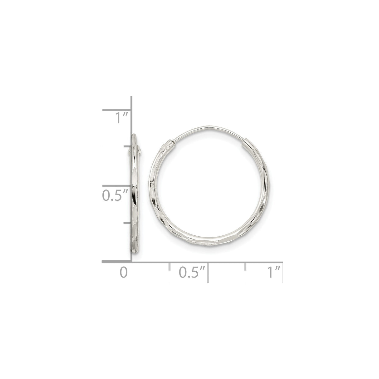 Sterling Silver Hoop Earrings with Diamond-Cut Textured Finish, Lightweight Minimalist Design