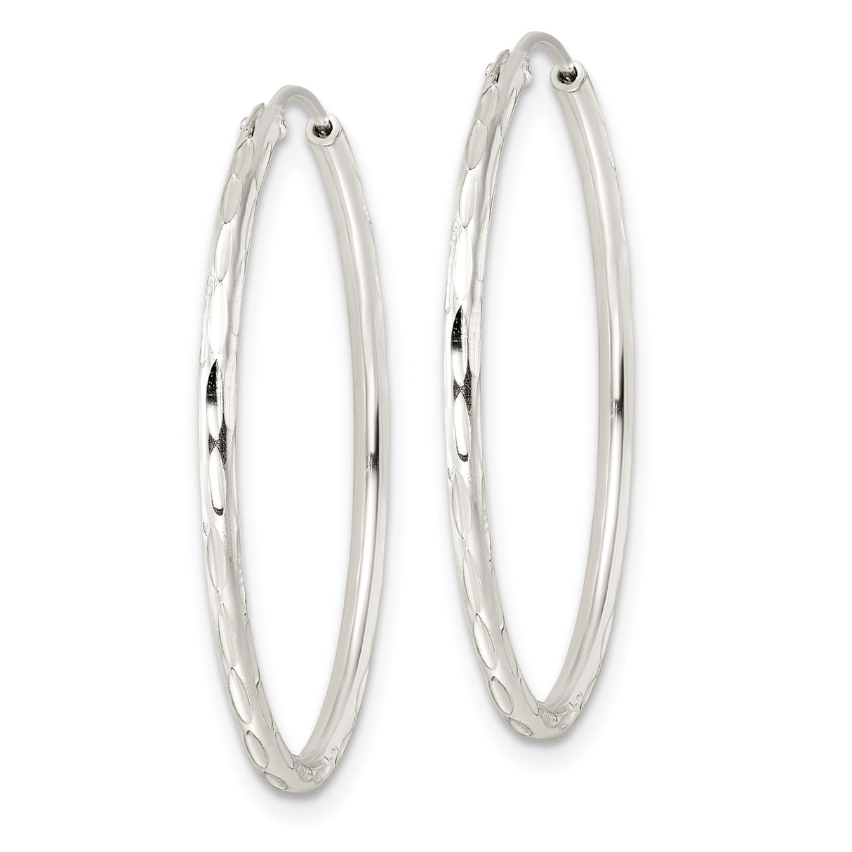 Sterling Silver Hoop Earrings, Textured Diamond Cut Round Hoops with Polished Finish