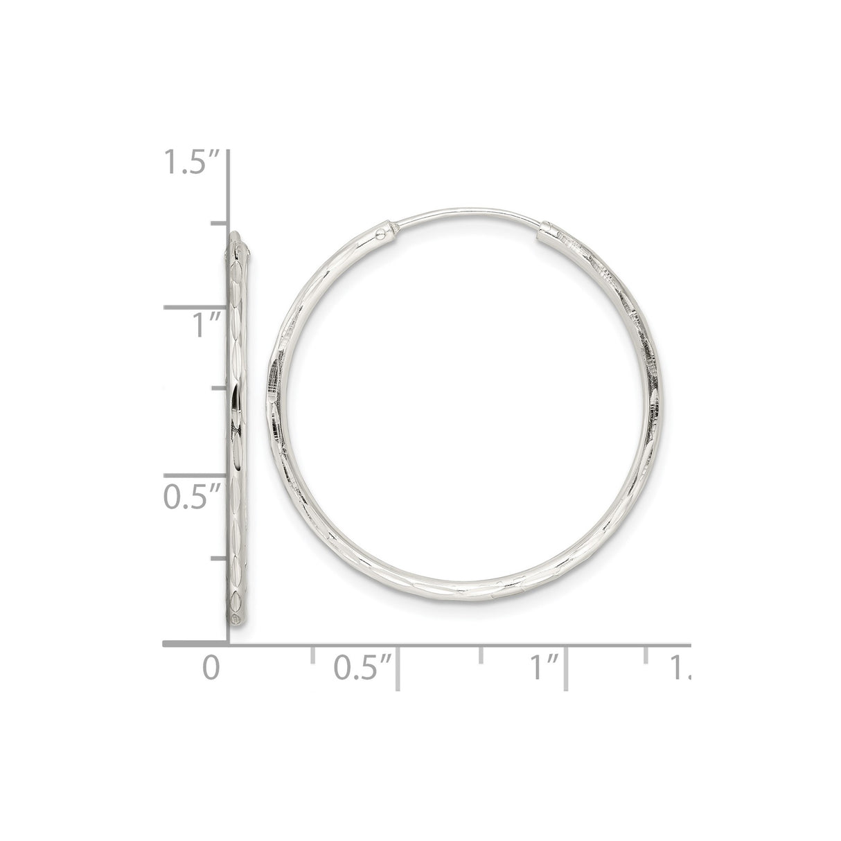 Sterling Silver Hoop Earrings, Textured Diamond Cut Round Hoops with Polished Finish