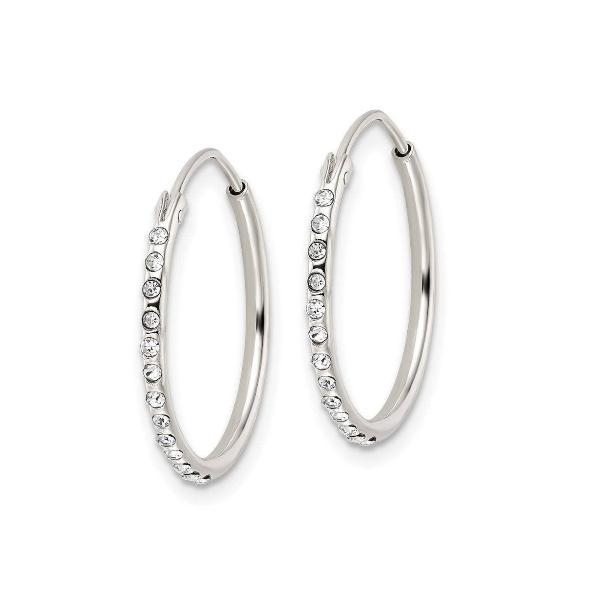 Sterling Silver Hoop Earrings with Clear Cubic Zirconia Accents, Sleek Polished Finish