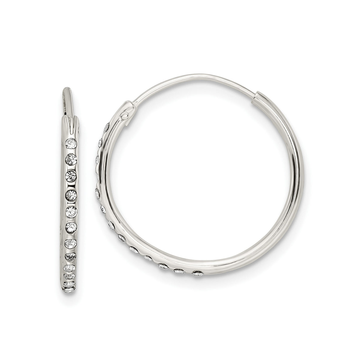 Sterling Silver Hoop Earrings with Clear Cubic Zirconia Accents, Sleek Polished Finish