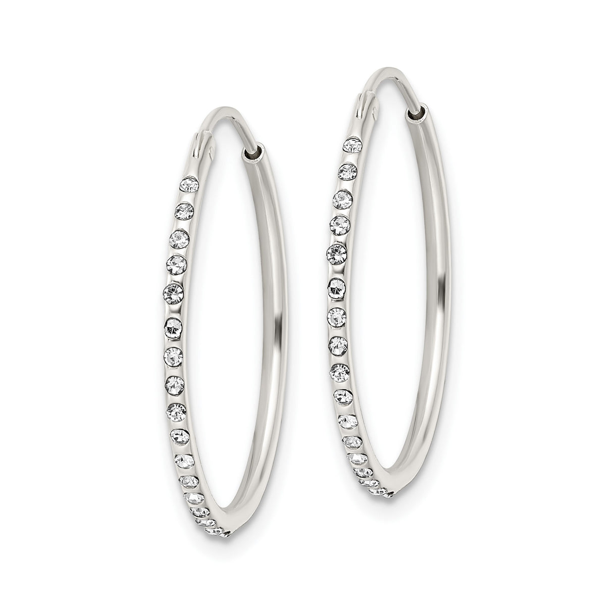 Sterling Silver Hoop Earrings with Round Cut Cubic Zirconia, Front Facing, Lightweight Design