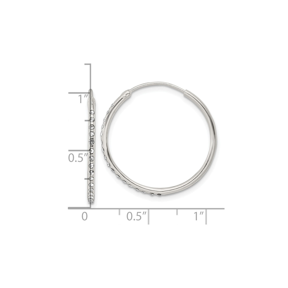 Sterling Silver Hoop Earrings with Round Cut Cubic Zirconia, Front Facing, Lightweight Design