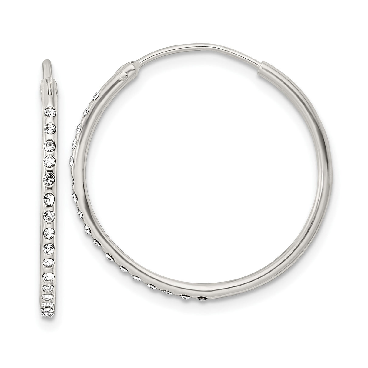Sterling Silver Hoop Earrings with Round Cut Cubic Zirconia, Front Facing, Lightweight Design
