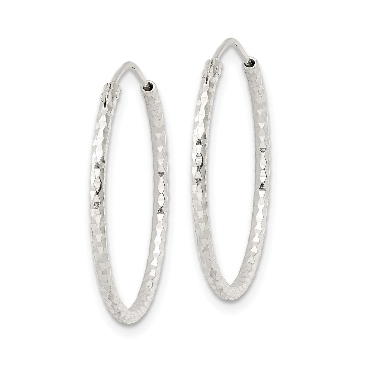 Sterling Silver Diamond-Cut Hoop Earrings, Textured Faceted Round Hoops for Women