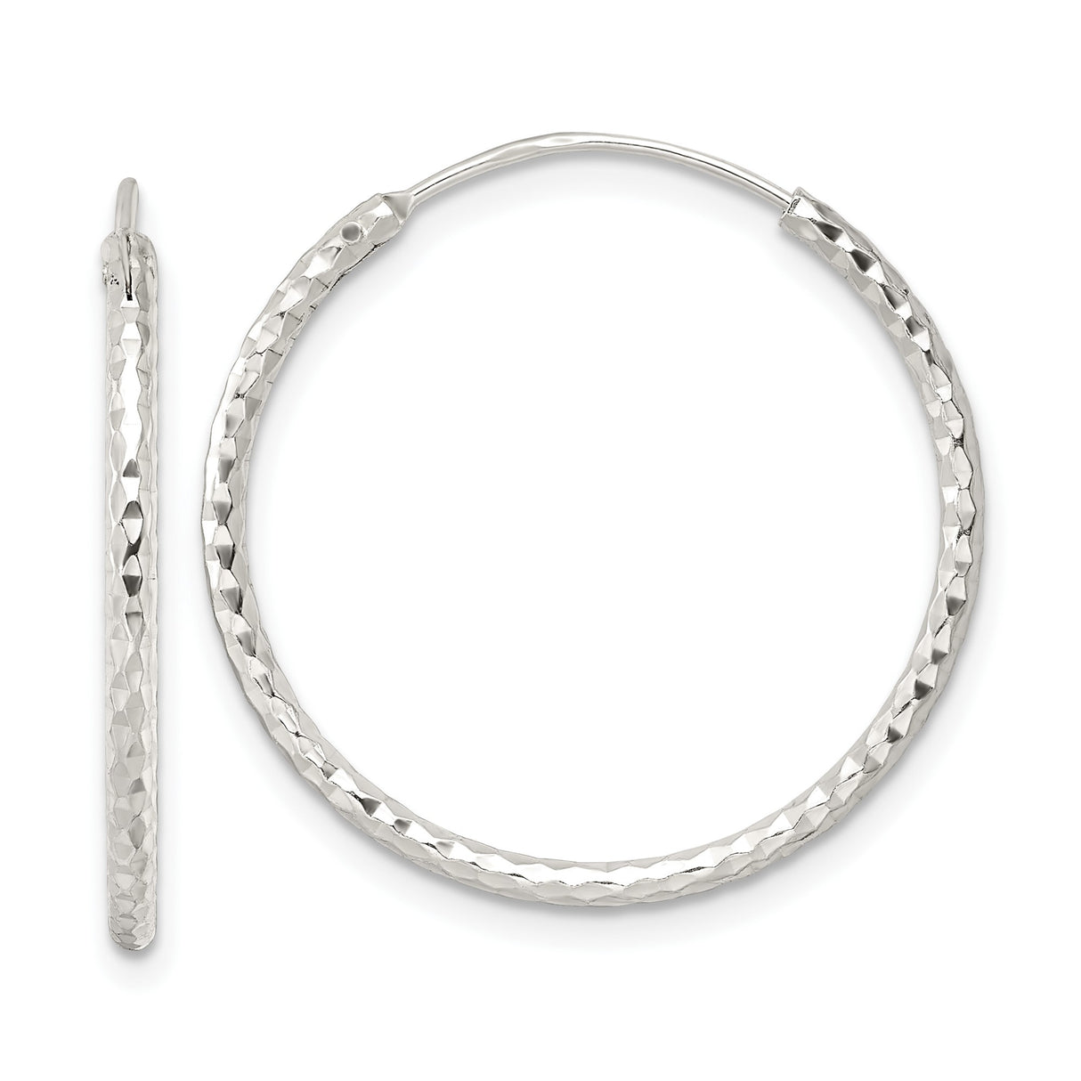Sterling Silver Diamond-Cut Hoop Earrings, Textured Faceted Round Hoops for Women