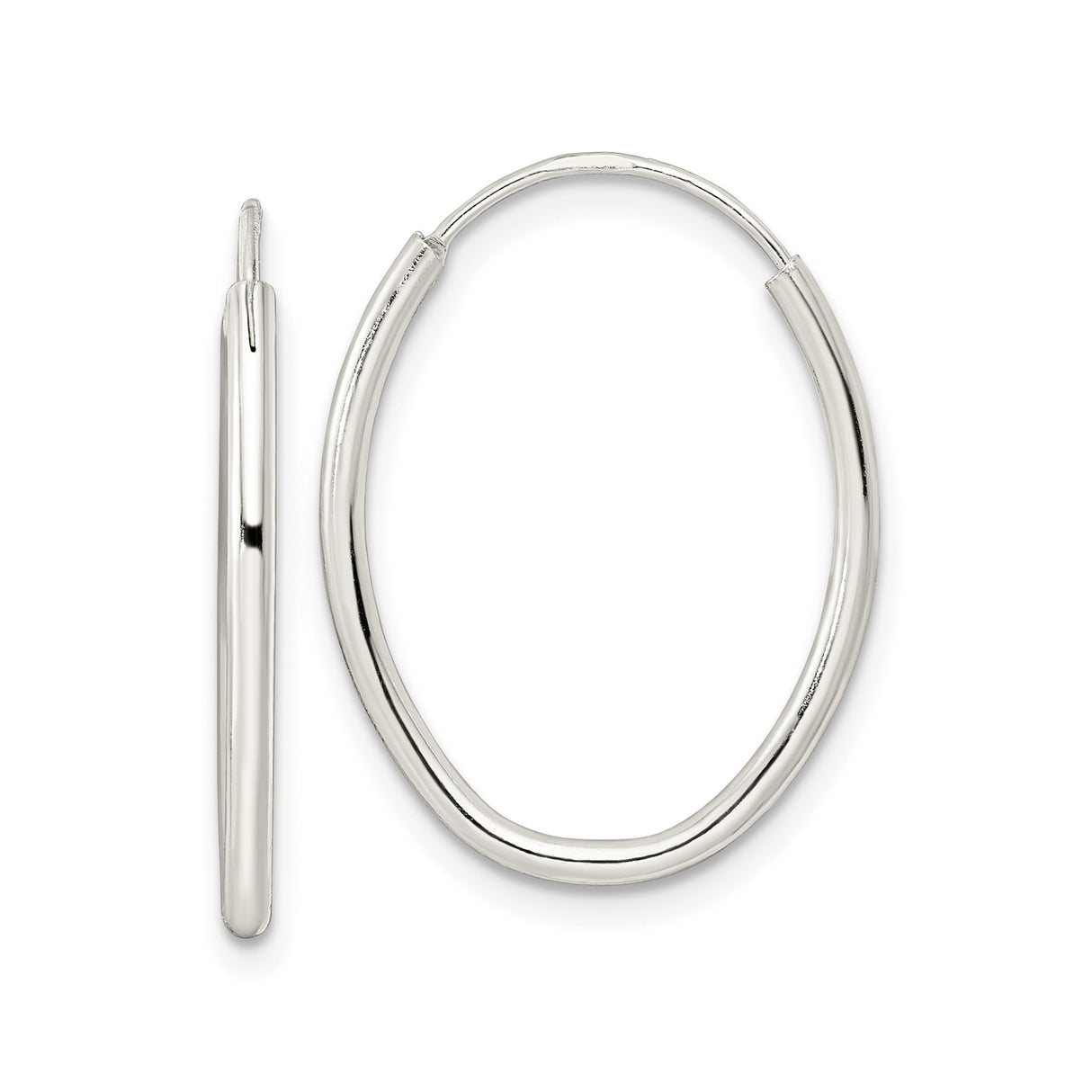Sterling Silver Oval Hoop Earrings, Polished Minimalist Endless Design for Women