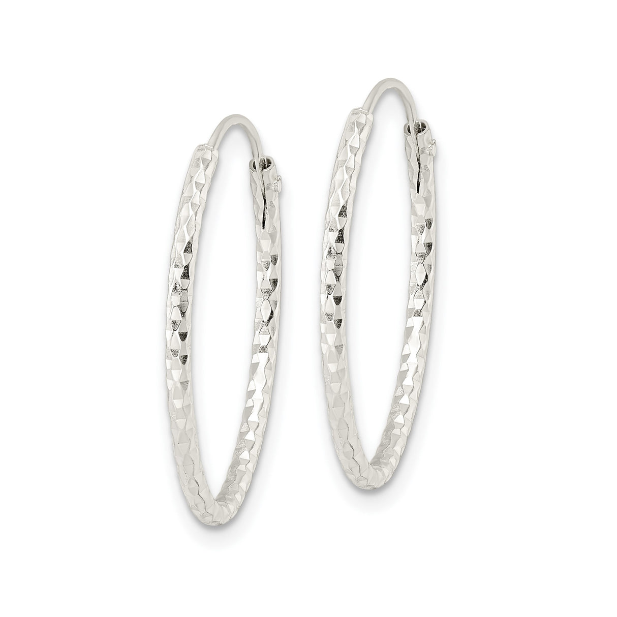 Sterling Silver Hoop Earrings with Diamond Cut Texture, Oval Lightweight Design