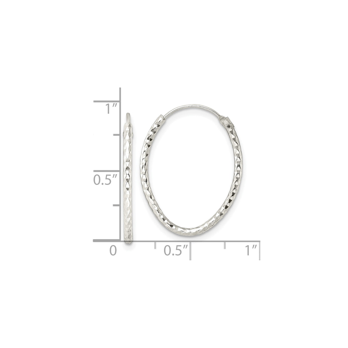 Sterling Silver Hoop Earrings with Diamond Cut Texture, Oval Lightweight Design