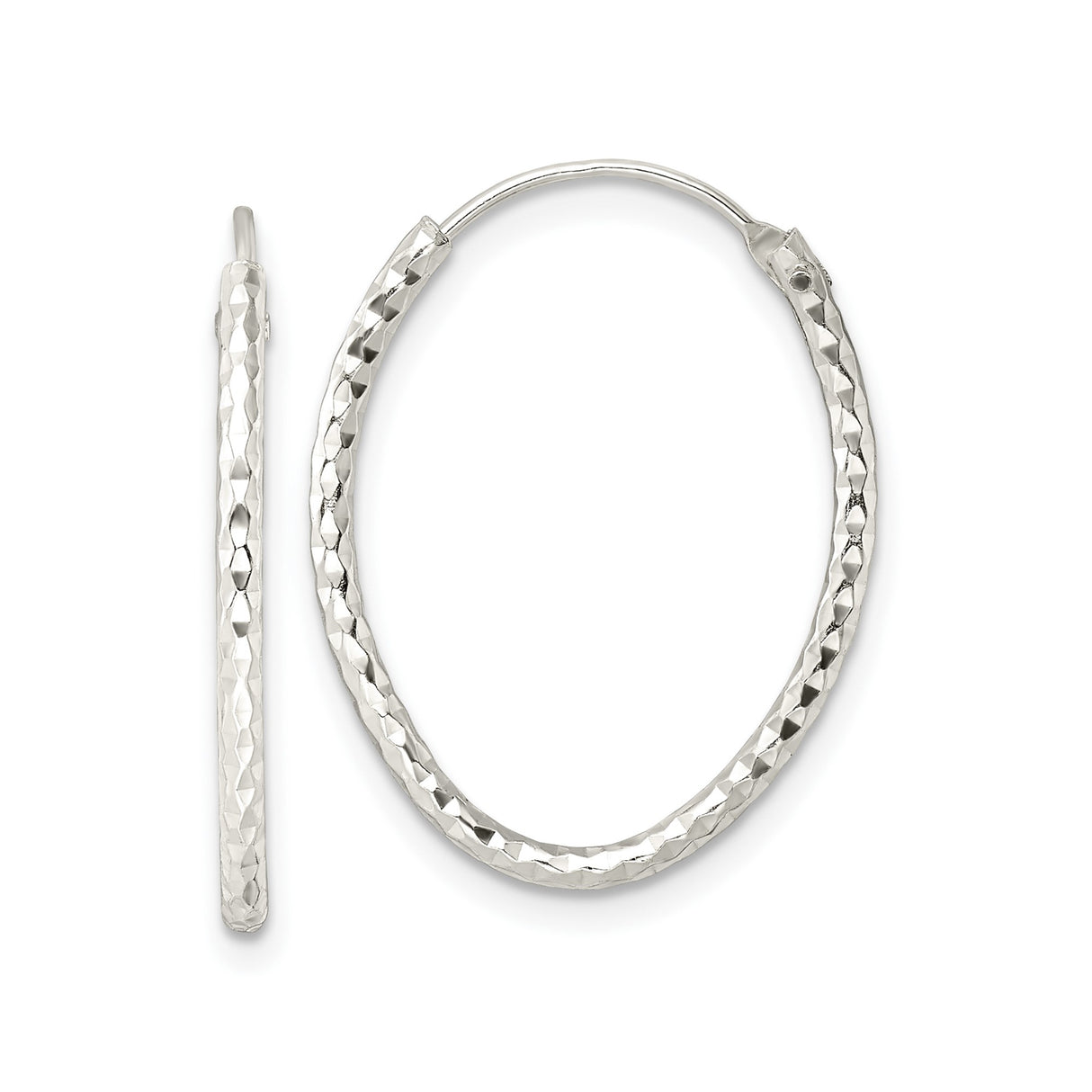 Sterling Silver Hoop Earrings with Diamond Cut Texture, Oval Lightweight Design