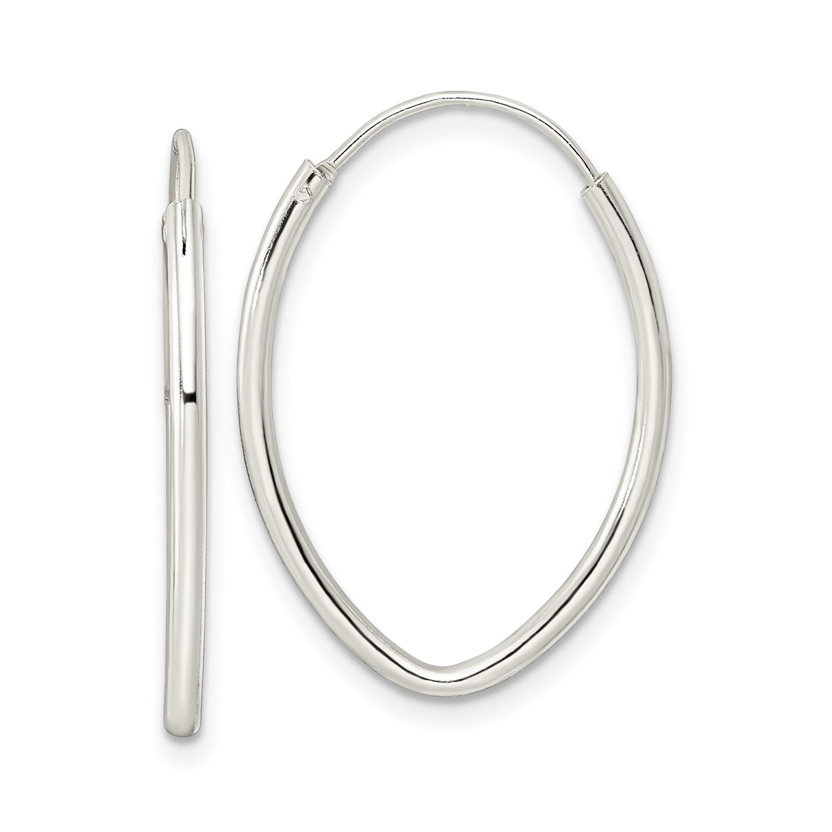Sterling Silver Oval Hoop Earrings, Sleek Teardrop Shape, Lightweight Modern Design