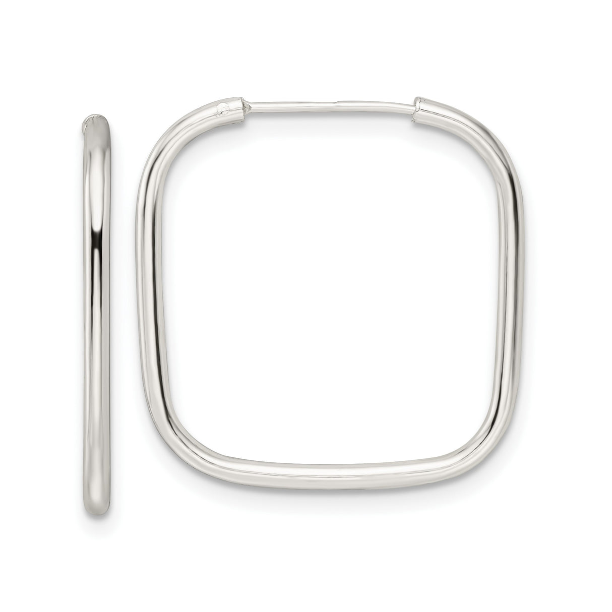 Sterling Silver Square Hoop Earrings, Sleek Polished Tube Design, Modern Minimalist Style