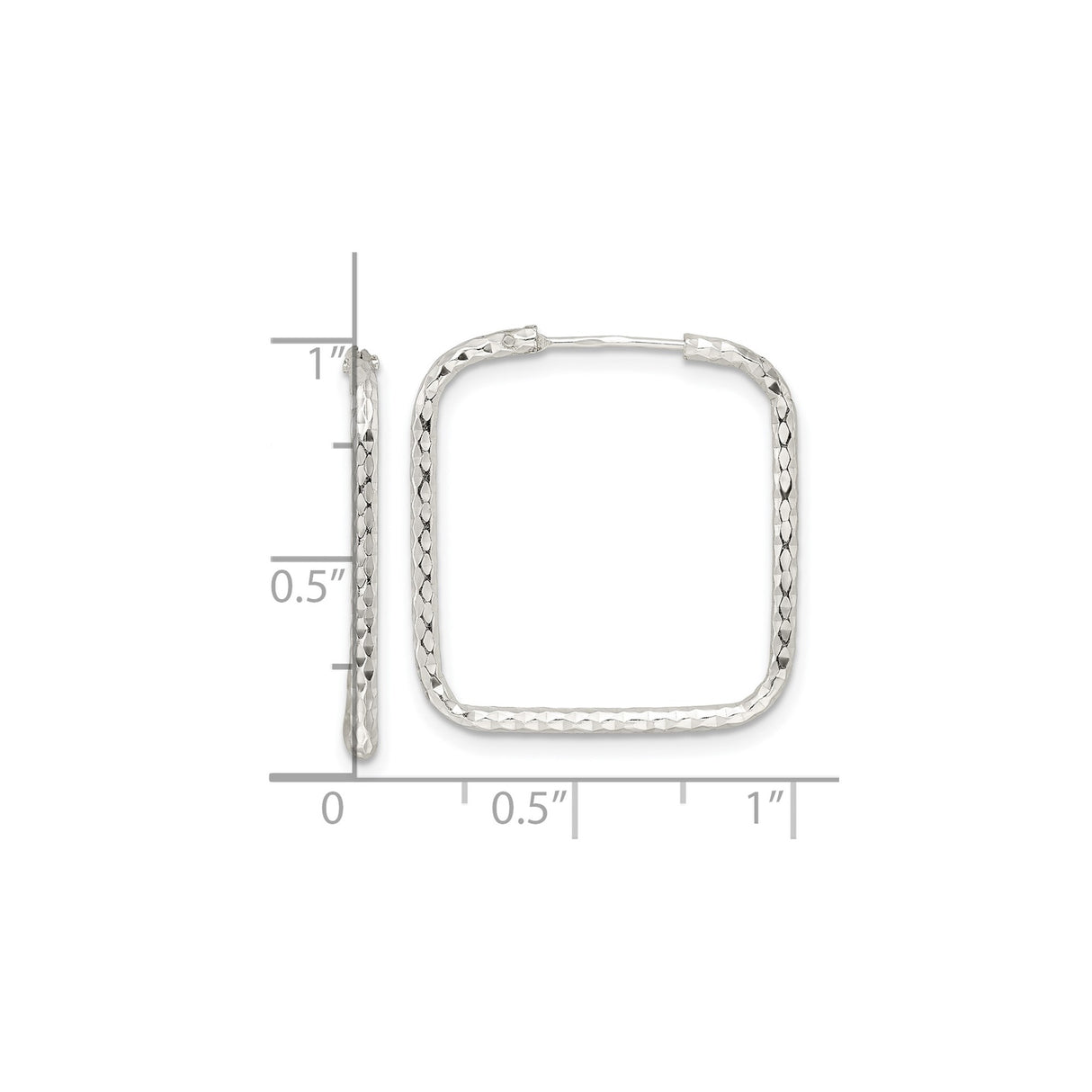 Sterling Silver Square Hoop Earrings, Diamond-Cut Finish, Modern Geometric Design